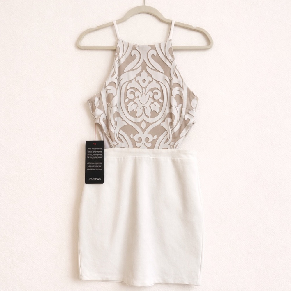 Bebe Maggie Appliqué Cut Out Dress